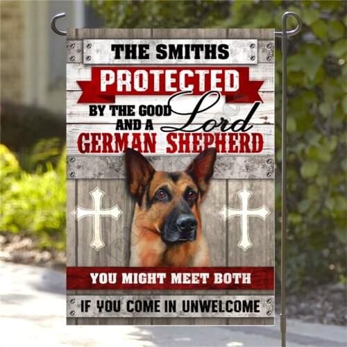 Personalized Protected By Lord and a German Shepherd Garden Flag 3D Printed House Flags Decoration Double-sided Printing