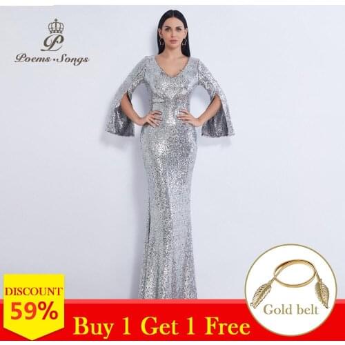 Poems Songs new Elegant Personality Sequin V-neck mermaid reflective Evening dress Formal party prom gowns vestido de festa