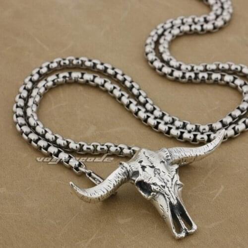 925 Sterling Silver Large Minotaur Mens Biker Rocker Punk Pendant 9H024