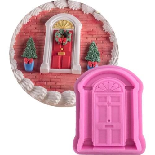 Retro Door Cake Border Silicone Molds Christmas Fondant Cake Decorating Tools Gumpaste Chocolate Moulds Kitchen Baking H240