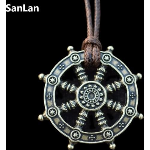 SanLan Dharma Wheel of Life Samsara Buddhist Amulet Pendant Talisman Necklace 1pcs