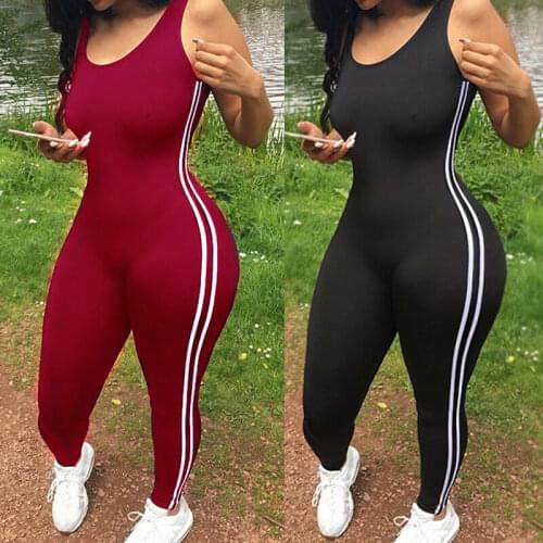 Sexy Women Casual Sleeveless Bodycon Sport Suit Women Fitness Set Slim Stretchy Gym Sport Jumpsuit Bodysuit Tracksuit