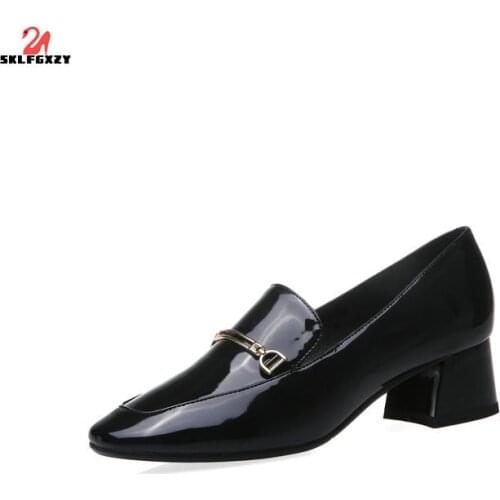 SKLFGXZY Ms. Dress Shoes Fashion British Style Leisure Shoes Leather Square Head Wedding Party Shoes Pumps Shoes