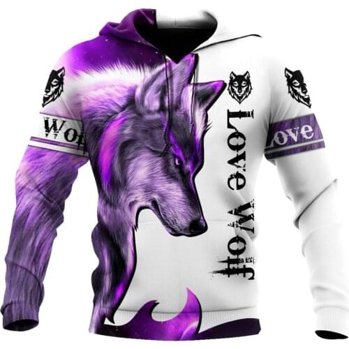 Purple Wolf 3D All Over Printed Men Hoodies Sweatshirt Unisex Harajuku Streetwear Pullover Casual Jacket
