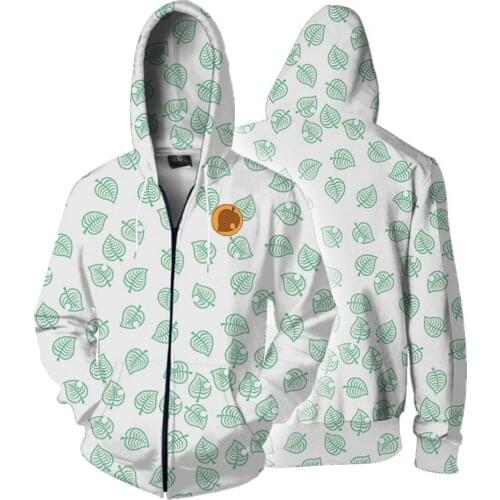 Animal Crossing Hoodie Tom Nook Cosplay 3D Leaf Printed Sweatshirts Tops Long Sleeve Zipper Hoodies Jacket Game Costume Coat
