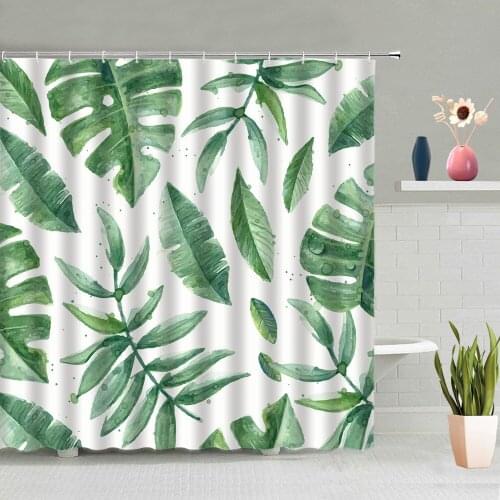 Tropical Green Plant Leaf Palm Shower Curtains Bathroom Screen Bathing Curtain Frabic Machine Washable With Hooks Home Decor