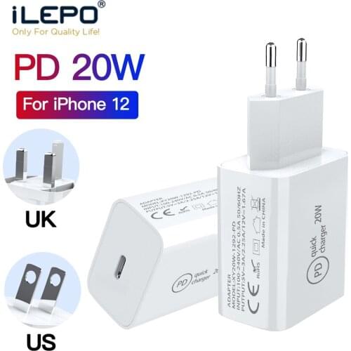 ILEPO USB C Charger Quick Charge 20W PD Fast Charging Mobile Phone Charger For iPhone 12 11Pro Samsung Wall Adapter EU UK US