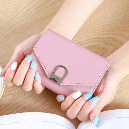 Women Wallets Short Metal Hasp Three Fold Female Fashion Solid Color Pu Leather Coin Purses Ladies Card Holder Mini Clutch Bag