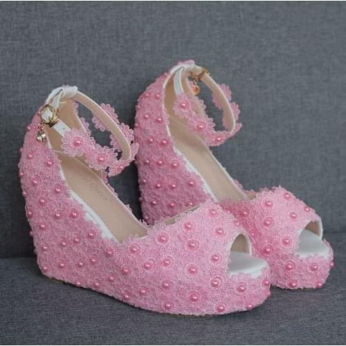 High Heels Womens Wedding Shoes Lace Pointed Toe Wedges 11CM Wonen Pumps Fashion Office Shoes