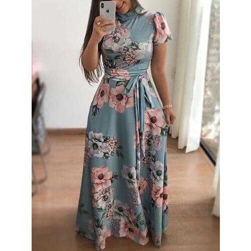 2021 Womens Dresses Floral Print Maxi Dress for Women Summer Elegant Sexy Party Cut Out Bodycon Skirt Robe