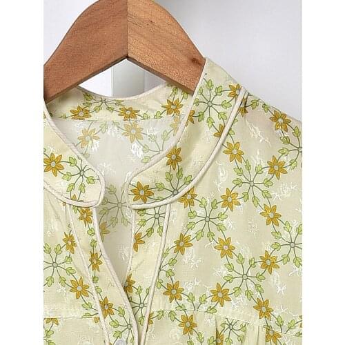 2020 Spring and Summer New Shirt Collar Printed Long-sleeved Dress