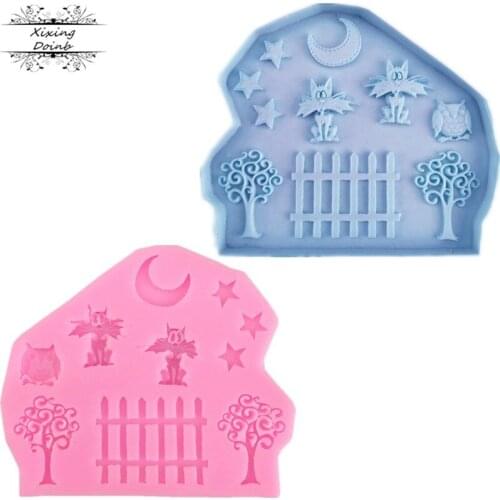 1Pcs cat owl tree star shaped silicone mold fudge chocolate cake decoration tools kitchen cooking utensils