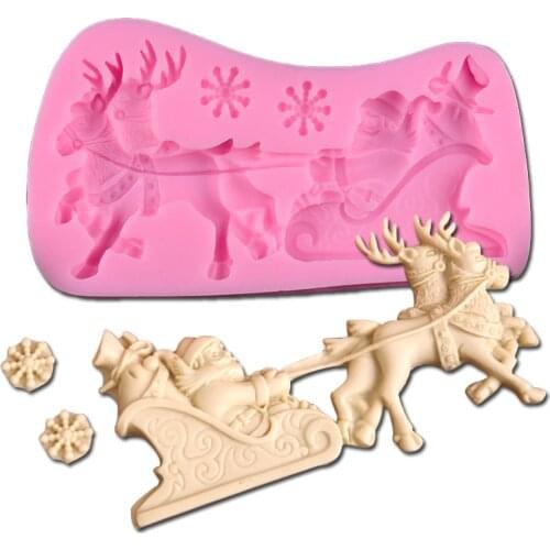 1PC Santa Claus Sleigh Elk Silicone Cake Mold 3D Sugarcraft Cake Chocolate Confectionery Mold DIY Cake Decorating Tool JK 0877