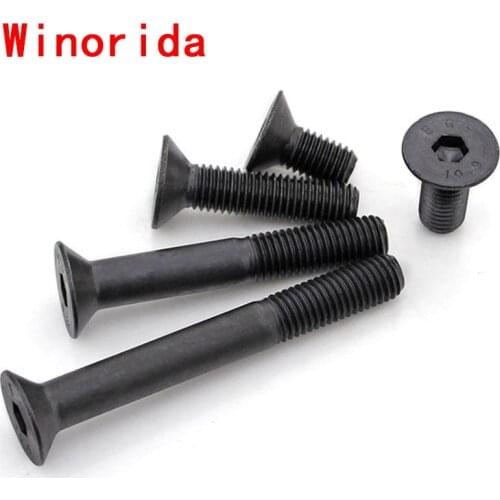 Black Hex Socket Flat Head Long Bolts KM DIN79910.9 Level Countersunk Head Hexagon Socket Machine Screw M8 M10 M12 M16 M20 2Pcs