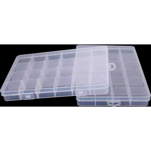 24 Slots 2 Cells Adjustable22 Cell Fixed 19*13*2.1cm Jewelry Storage Box Multi Grids Transparent Plastic Storage Box Portable