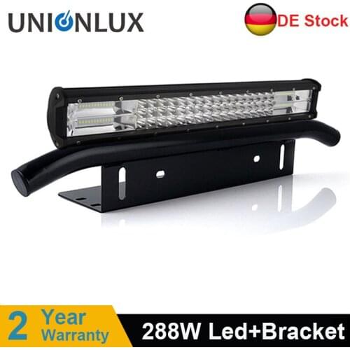3-row 7D 20inch 288w combo led light bar + bull bar front bumper license plate bracket for trucks offroad 4WD 4x4 tractor car