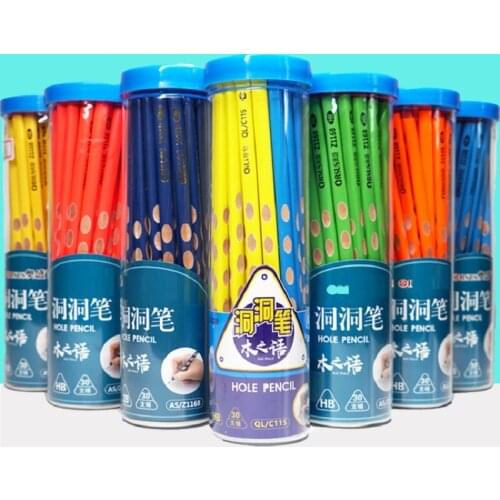 30 pcs/lot Kawaii Wooden Lead Pencils Creative Hole HB Pencil for Kid Gifts School Office Supplies Novelty Stationery