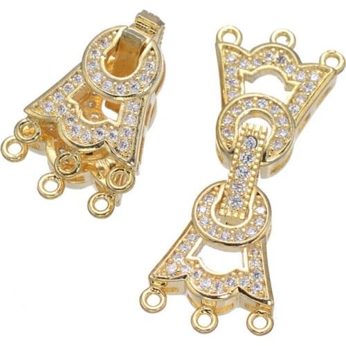 34*13mm Copper Rose Gold Color Micro Pave Necklace Bracelet Connector 3 Holes Jewelry Findings Accessories Wholesale CHF548