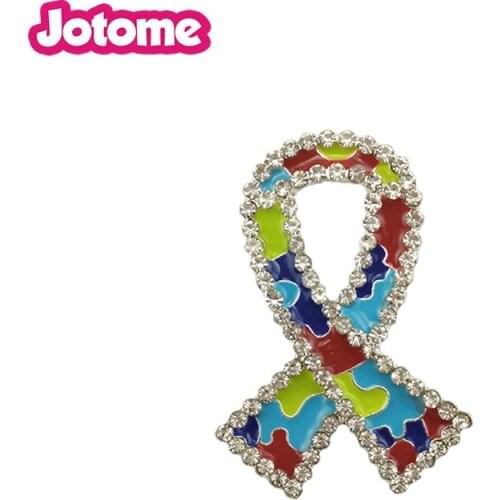 35mm Enamel Colorful Autism Ribbon Flat back Brooch