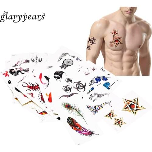 50 Pieces Wholesale Mysterious Purple Elk Life of Tree Body Tattoo Hand Art Temporary Waterproof Stickers for Women Men Children