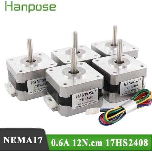 Free shipping 5pcs Nema17 17HS2408 Stepper Motor 4-lead 12N.CM 0.6A motor for CNC 3D printer accessories 42 Series motor