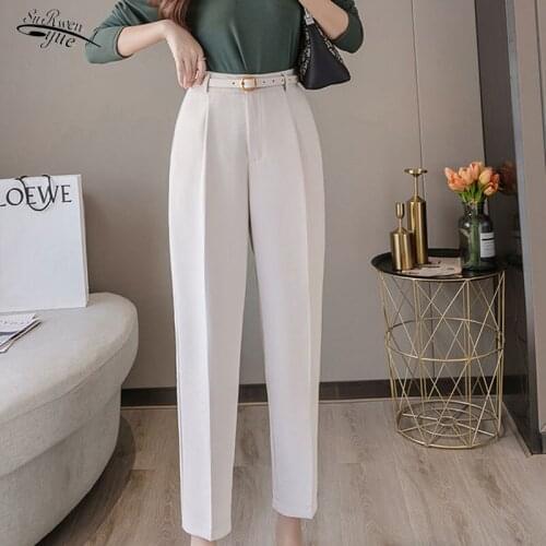 Autumn new style straight slim womens trousers belt high waist pencil pants womens solid color elegant womens trousers 8780