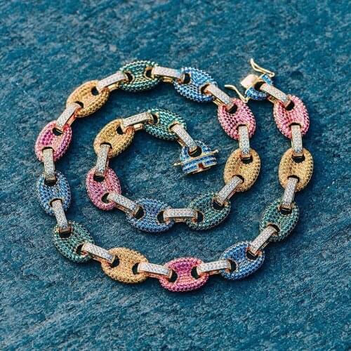 12MM Solid Gold Silver Color Cubic Zircon Link Necklace Bling Mens Hip hop Jewelry Copper Iced link Chain For Gift