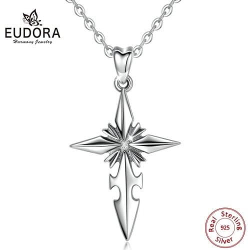 EUDORA Real 925 Sterling Silver Cross Pendant Necklace Oxide Silver Pendant Fashion Jewelry For Man Women Memorial day gift D430