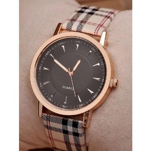 Relogio Women Watch New Plaid Belt Quartz Watch Reloj Fashion Ultra-thin Black White Dial Casual Ladies Dress Watch Gift Montre