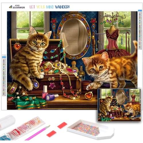 Diamond Painting Cat and Jewelry 5D DIY Full Square Diamond Mosaic Animals Picture Of Rhinestones Embroidery Stitch Home Decor
