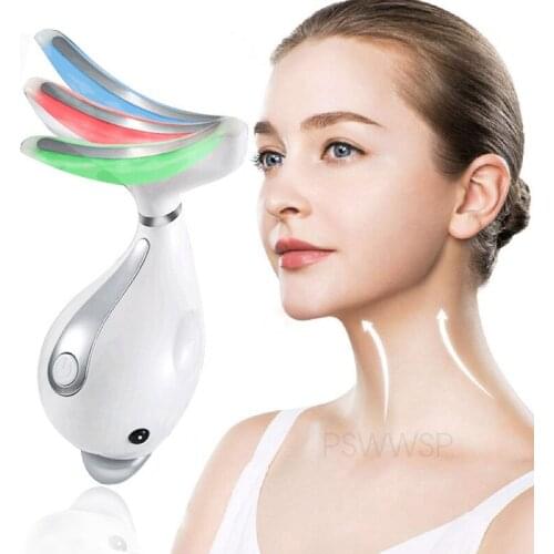 Neck Beauty Device 3 Colors LED Photon Therapy Skin Care EMS Lifting Neck Face Skin Tighten Anti Wrinkle Face Massager