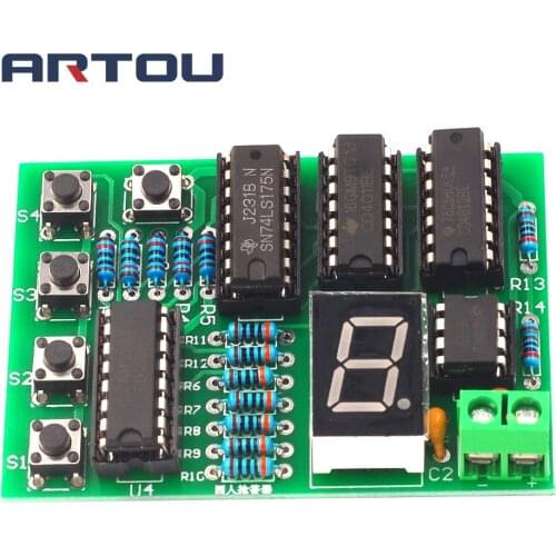 Four-person answering device, electronic production kit, teaching and training kit