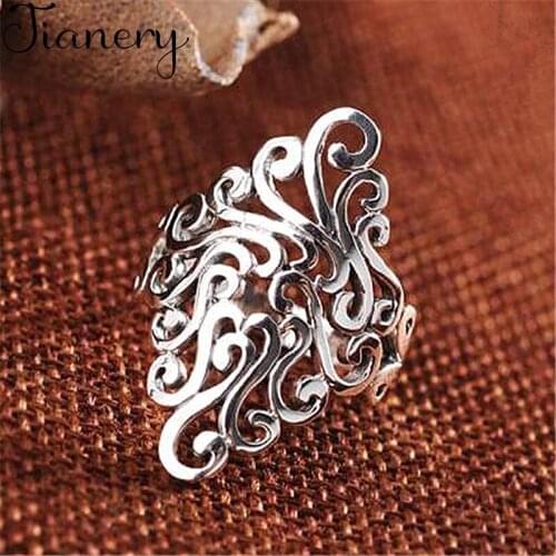 Personality Punk Vintage Big Flowers Rings For Women Men Resizable Size Rings Fashion Trendy Boho Jewelry 2021