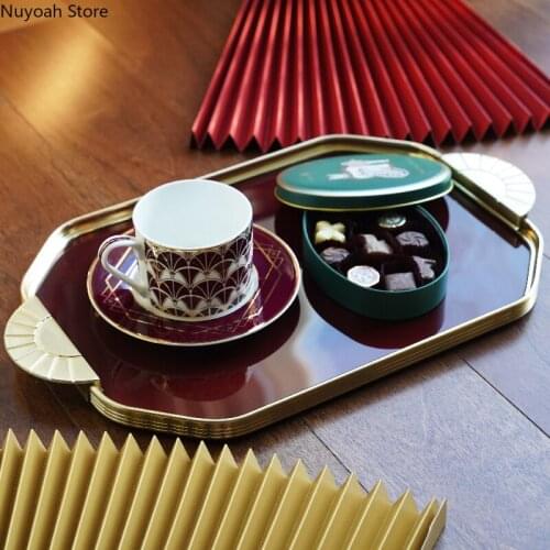 Creative Household Storage Tray Brass Glass Metal Retro Decorative Storage Display Tray Living Room Coffee Table Decoration