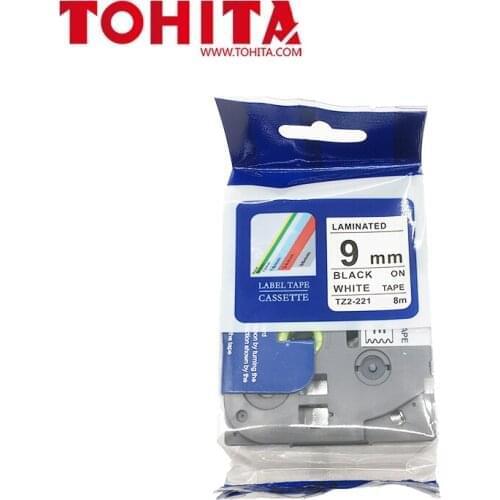 TOHITA 1PCS Black on White 9mm TZe-221 TZ2-221 Label Tapes Compatible for Brother Label Printers