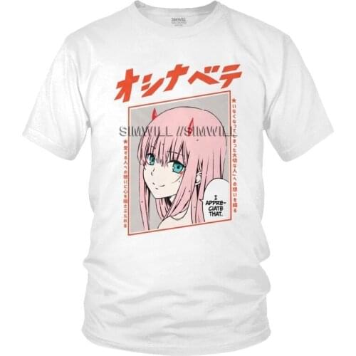 Fashion Darling In The Franxx T Shirt Mens Cotton Printed T-shirts Novelty Tshirt Short Sleeve Anime Manga Kawaii Zero Two Tee