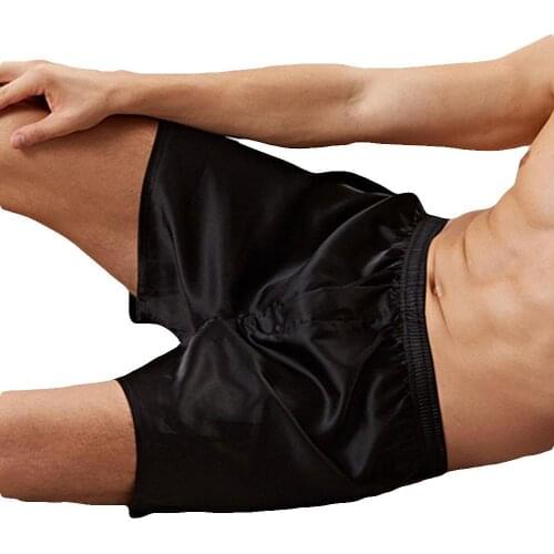 Men Summer Shorts Solid Color Elastic Waist Breathable Silky Boxers Shorts Loungewear Mens Clothing 2021