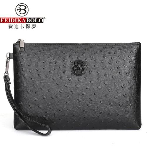 2021 Dragon Head Design Ostrich Pattern Black Brown Man Clutch Wallet Long Designer Business Man Clutch Purse Mobile Bag 3 Sizes