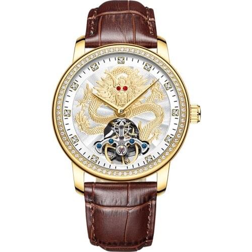 APNUONR brand new 2021 mens watch diamond luxury top waterproof mens automatic mechanical watch hollow leather watch