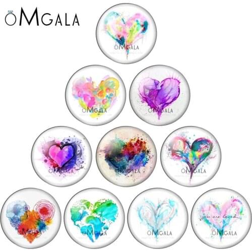 New Beauty Colorful Love hearts pattern 10pcs 12mm/18mm/20mm/25mm Round photo glass cabochon demo flat back Making findings