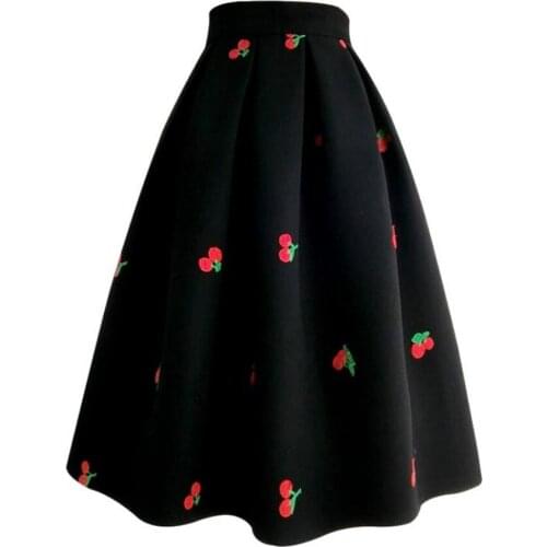 Autumn winter vintage embroidered woolen skirt women high waist knee length ball gown skirt