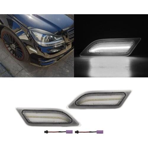 Front White Led Fender Side Marker Lights Clear Lens For Benz W204 C-Class 2012-2014 C250 C300 C350 C63 AMG