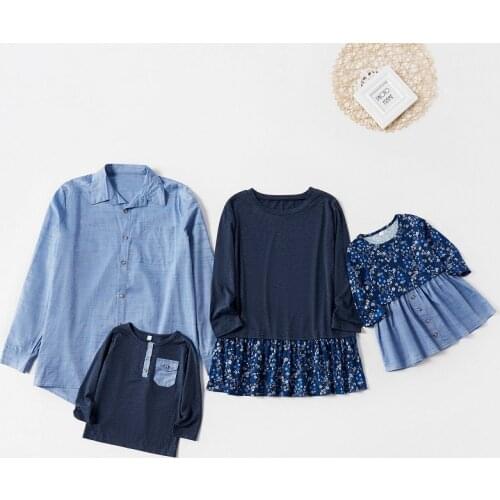 Autumn Winter Long Sleeve Floral Family Matching Shirts Dress Denim Clothing for Daughter Dresses Mum & Baby Women Girls Dress