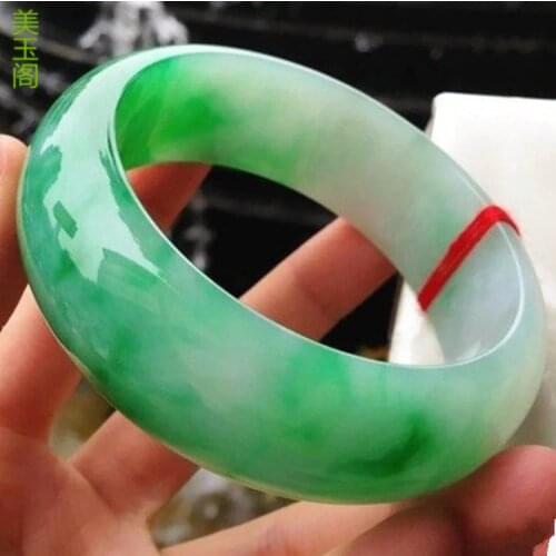 Genuine thick wide version of natural Burmese Jade a cargo zheng Yang green jade flower bracelet white Green