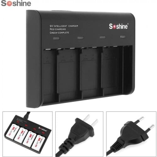 Sale Soshine Black 4 Slots Smart Battery Charger with LED Indicator for 9V Li-ion / Ni-MH / LiFePO4 Rechargeable Batteries