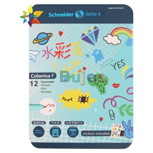 Schneider Non toxic washable children colorful watercolor pen colorina 12 color art design painting F/B tip 1/1.5mm art supplies