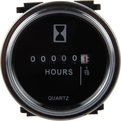Hour Meter 6 to 80 Volts DC - Round Silvery Trim Ring