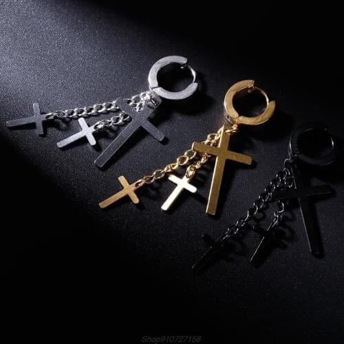 1pc New Design Punk Earrings Cross Pendant Dangle Long Drop Chain Tassel Titanium Steel Charms Brincos Hanging Oct Dropshipping