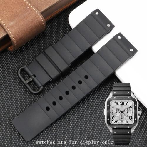 Special Interface Silicone Rubber Strap Black Bracelet Replacement Belt For Santos 100 Series Mens Watch Accessories