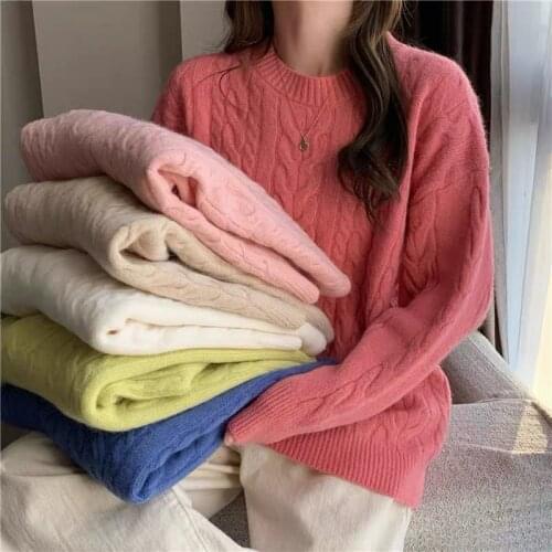 Women Autumn Loose Sweater New Korean Elegant Knitted Sweater Warm Female Pullovers Fashion Solid Tops Oversized MOKIJINS